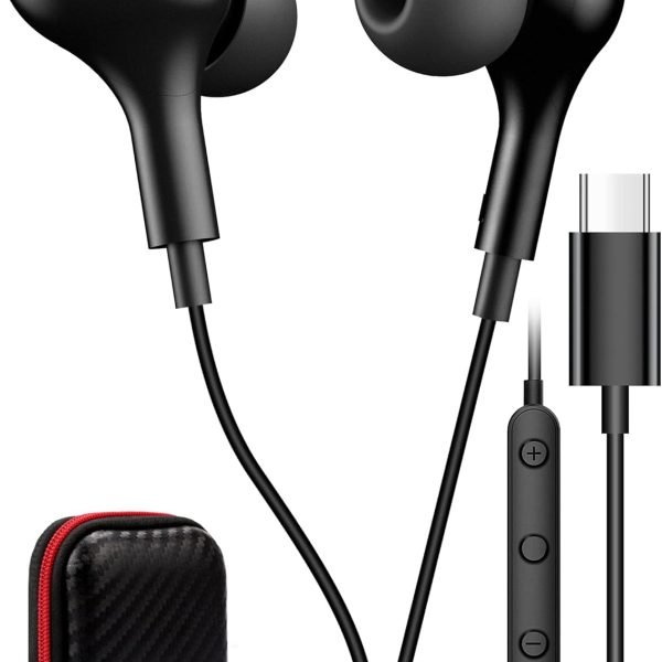 USB C Headphone for Samsung S23 FE S22 S21 S20 A53 A54 Wired Earbuds Magnetic in-Ear Type C Earphone with Microphone Volume Control Bass Stereo Noise Canceling for iPhone 15 Pro Max Pixel 6 6a 7a 8 5