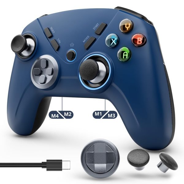 Kujian Wireless Gaming Controller for PC, Switch, Steam, Luna, Android, iOS – Bluetooth Game Controller with Turbo Button, LED Backlight, Dual Vibration, 6-Axis Gyroscope (Blue)