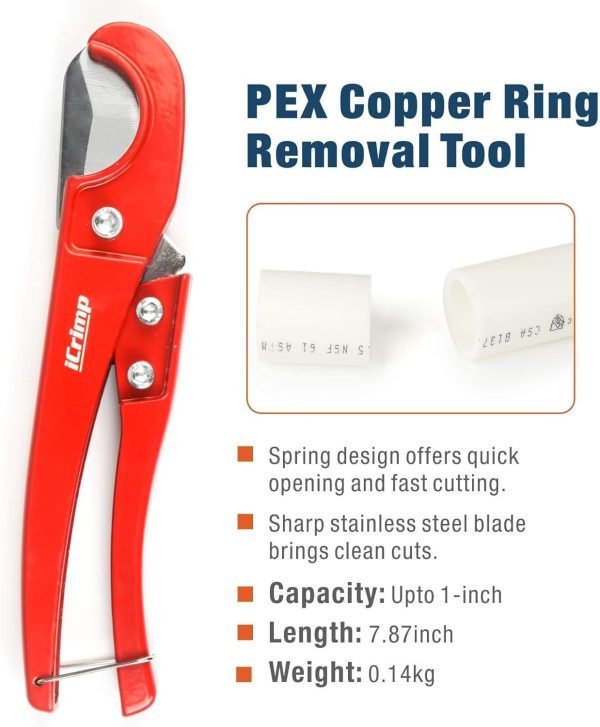 iCrimp F1807 Copper Ring Crimping Tool Kit for 3/8,1/2,3/4,1-inch- Free Removal Tool& Pex Pipe Cutter&Gauge- For All US F1807 Standards