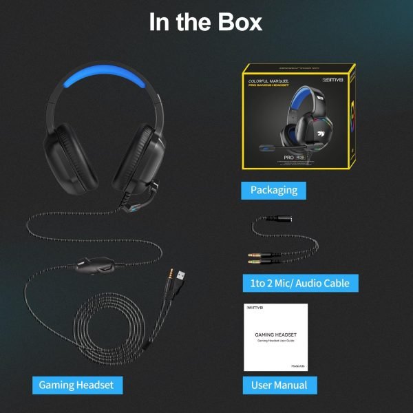 A36 Gaming Headset with Microphone for Pc, Xbox One Series X/s, Ps4, Ps5, Switch, Stereo Wired Noise Cancelling Over-Ear Headphones with Mic for Computer, Laptop, Mac, Nintendo, Gamer (Blue)