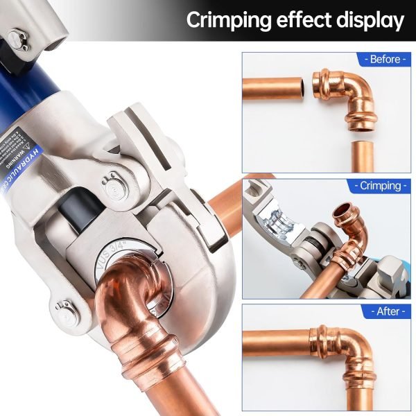 IBOSAD Copper Tube Fittings Hydraulic Pipe Crimping Tool with 1/2",3/4" and 1" Jaw Copper Pipe Press Crimper Pressing Pliers, with Pipe Cutter