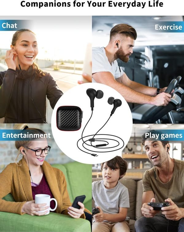 USB C Headphone for Samsung S23 FE S22 S21 S20 A53 A54 Wired Earbuds Magnetic in-Ear Type C Earphone with Microphone Volume Control Bass Stereo Noise Canceling for iPhone 15 Pro Max Pixel 6 6a 7a 8 5