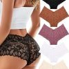 Sexy Women's Underwear Lace Shorts V Waist Breathable Cheeky Panties Boyshorts Underwear Women 5 Pack